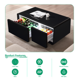 Modern Smart Coffee Table with Built-in Fridge Bluetooth Speaker Black