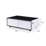 Modern Smart Coffee Table with Built-in Fridge Power Socket White