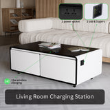 Modern Smart Coffee Table with Built-in Fridge Power Socket White
