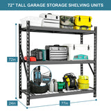 Garage Shelving Heavy Duty 72"H*77"W 6000LBS Heavy Duty Shelving Adjustable 3 Tier Metal Shelving