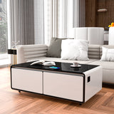 Modern Smart Coffee Table with Built-in Fridge Power Socket White