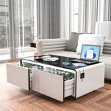 Modern Smart Coffee Table with Built-in Fridge Power Socket White
