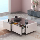 Modern Smart Coffee Table with Built-in Fridge Power Socket White
