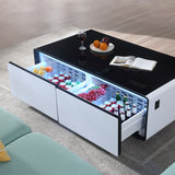 Modern Smart Coffee Table with Built-in Fridge Power Socket White