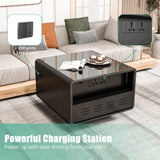 Modern Smart Side Table with Built-in Fridge Wireless Charging Black