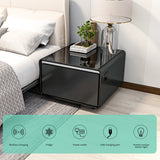 Modern Smart Side Table with Built-in Fridge Wireless Charging Black
