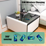 Modern Smart Side Table with Built-in Fridge Temperature Control White