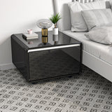 Modern Smart Side Table with Built-in Fridge Wireless Charging Black