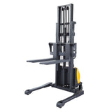 118" High Semi Electric Straddle Stacker with Straddle Legs 2200lbs Capacity, Semi Electric Straddle Stacker with Adj Forks and Legs