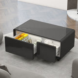 Modern Smart Coffee Table with Built-in Fridge Bluetooth Speaker Black