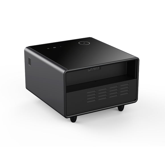 Modern Smart Side Table with Built-in Fridge Wireless Charging Black