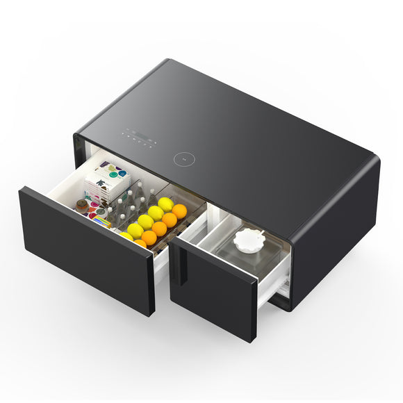 Modern Smart Coffee Table with Built-in Fridge Bluetooth Speaker Black