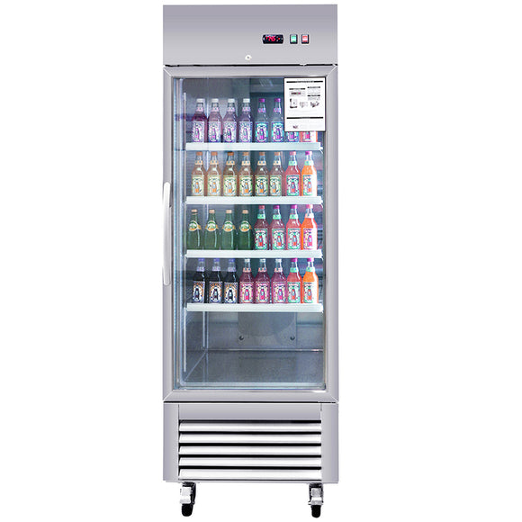 Commercial Refrigerator Single Glass Door Stainless Steel 27