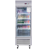 Commercial Refrigerator Single Glass Door Stainless Steel 27"W 18.68 Cu.ft.