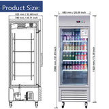 Commercial Refrigerator Single Glass Door Stainless Steel 27"W 18.68 Cu.ft.