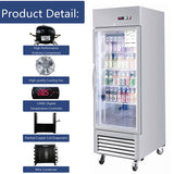 Commercial Refrigerator Single Glass Door Stainless Steel 27"W 18.68 Cu.ft.