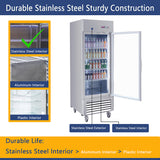 Commercial Refrigerator Single Glass Door Stainless Steel 27"W 18.68 Cu.ft.