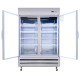 Refrigerator 2 Section 2 Glass Door Stainless Steel Display 42.2 Cu.ft. Reach-in