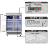 Refrigerator 2 Section 2 Glass Door Stainless Steel Display 42.2 Cu.ft. Reach-in