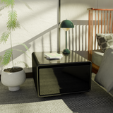 Modern Smart Side Table with Built-in Fridge Wireless Charging Black