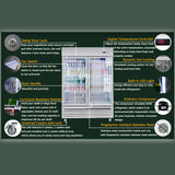 Refrigerator 2 Section 2 Glass Door Stainless Steel Display 42.2 Cu.ft. Reach-in