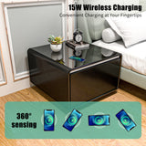 Modern Smart Side Table with Built-in Fridge Wireless Charging Black