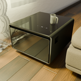 Modern Smart Side Table with Built-in Fridge Wireless Charging Black