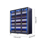 Beverage refrigerated display case with three lighting glass freezer showcase
