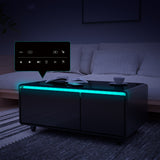 Modern Smart Coffee Table with Built-in Fridge Bluetooth Speaker Black