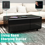 Modern Smart Coffee Table with Built-in Fridge Bluetooth Speaker Black