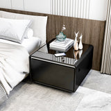 Modern Smart Side Table with Built-in Fridge Wireless Charging Black