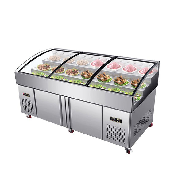 Three-level ladder type freezer stainless steel with glass sliding door